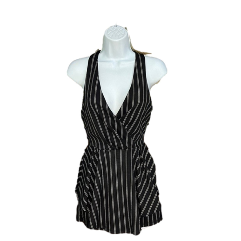 See You Monday Romper Black Stripe Medium